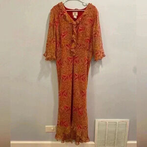 Vintage ICE 100% Silk Dress 16 Orange Red Babydoll Fire Fairy Y2K Asymmetrical